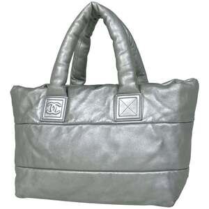 CHANEL Silver Leather Tote Bag